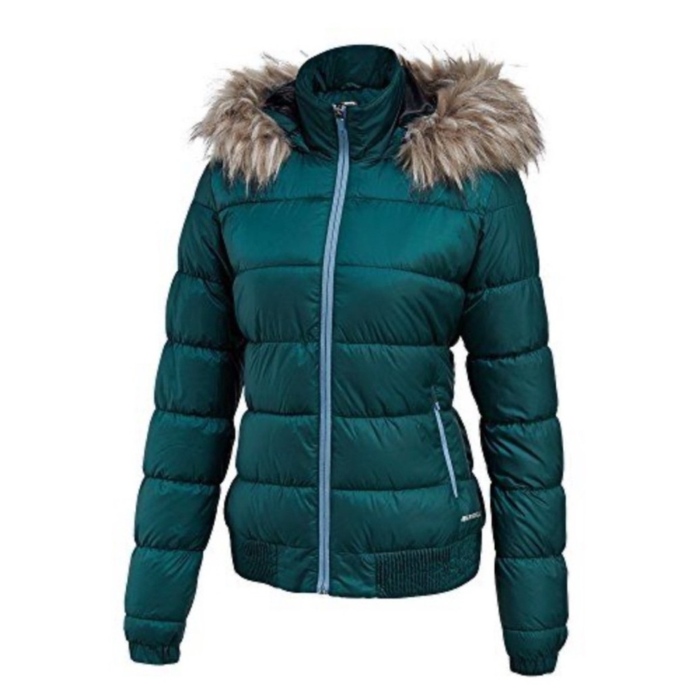 Merrell Blue Green Fur Hood Winter Puffer Coat Parka Insulated Ski Jacket